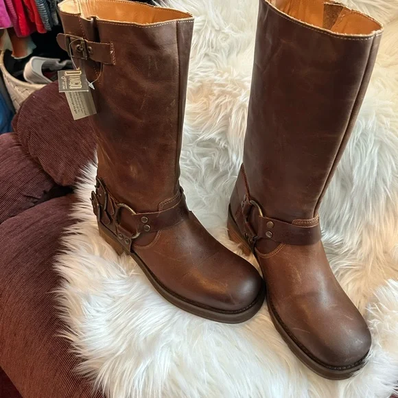 NWTS Dingo Brown Leather Buckle Heeled Harlee Motorcycle Boots Sz 9 - Picture 3 of 14